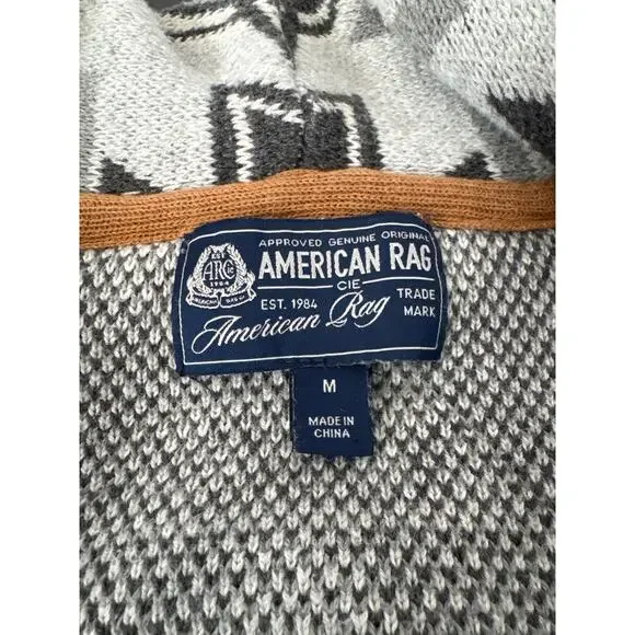 Womens American Rag Black Gray Aztec Southwest Western Print Sweater Cardigan M - Picture 4 of 5